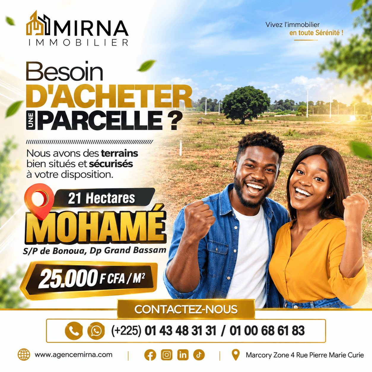 Terrain à vendre à Mohamé, 21 hectares à proximité de Bonoua