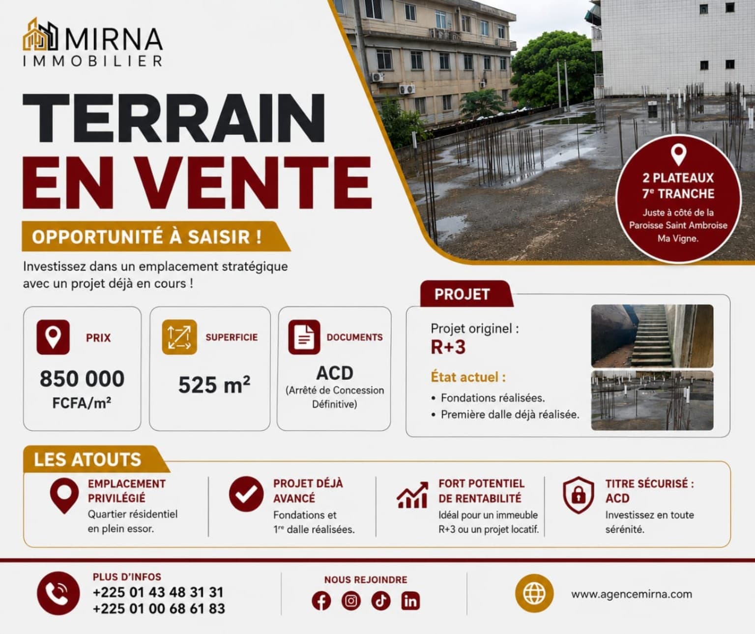 Terrain à vendre aux 2 Plateaux 7e Tranche
